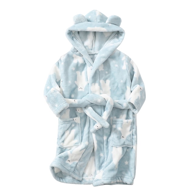 JIRNDfCA Toddler Boy Hooded Robe Cute Cartton Soft Bathrobe Girls Warm Flannel Night- Kids Robe Children Pajamas Green 2-3 Years