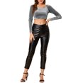 thumbnail image 2 of INSPIRE CHIC Women's Velvet Long Sleeve Off Shoulder Solid Crop Tops XS Grey, 2 of 8