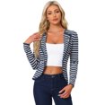 thumbnail image 1 of INSPIRE CHIC Women's Notched Lapel Button Decor Thin Striped Blazer, 1 of 7