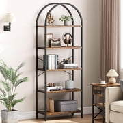 5 Tier Bookshelf, Arched Metal Frame Bookcase with Wood Shelf, Tall Standing Storage Rack