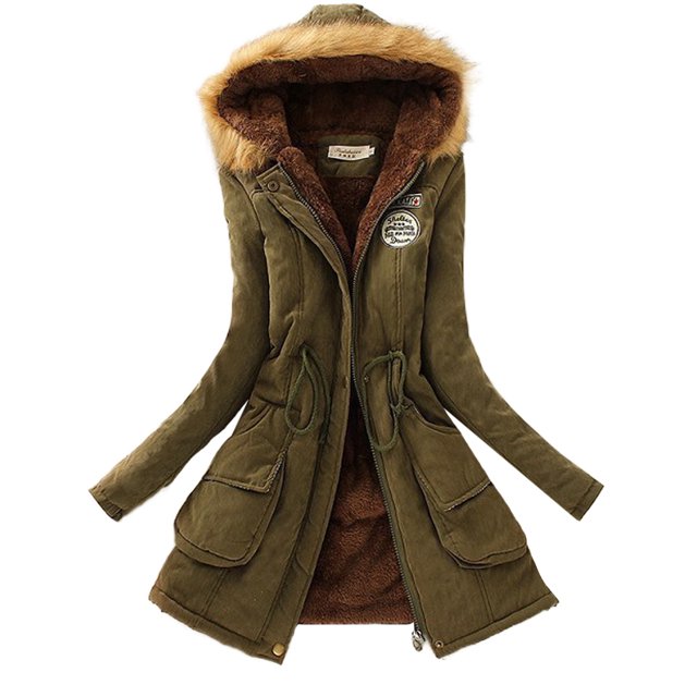 MAWCLOS Ladies Parka Jacket Drawstring Overcoat Trim Coat Casual Winter Hooded Outwear Army Green L
