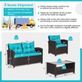 thumbnail image 2 of Gymax 4PCS Outdoor Conversation Set Patio PE Rattan Set w/ Glass Table & Sofa Cushions Turquoise, 2 of 10