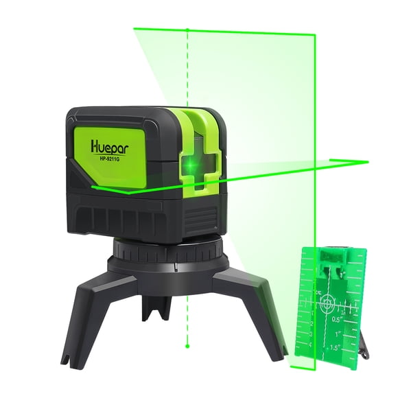 Huepar Niveau Laser en Ligne Croisée Faisceau Vert Outils Laser Autonivelants avec 2 Points de Plomb M-9211G