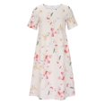 thumbnail image 3 of QJUHUNG Midi pour Femmes Été Décontracté Ample Bohème à Imprimé Floral Col Ras du Cou Manches Courtes Longueur Genou Robe Froncée avec Poches, 3 of 7