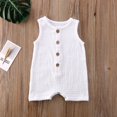 thumbnail image 1 of 2020 Summer Baby Girls Boys Sleeveless Buttons Solid Color Romper Jumpsuit, 1 of 5