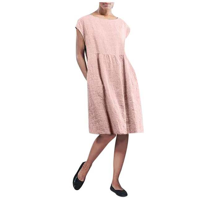 Birdeem Robe Longue Maxi Sans Manches à Col Rond pour Femmes, en Lin, Ample et Grand, Style Caftan, avec Poches