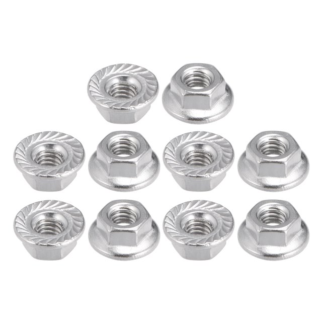 Unique Bargains Écrous de Blocage Hexagonaux à Bride Dentelée M4, Acier Inoxydable 304, 10 Pièces