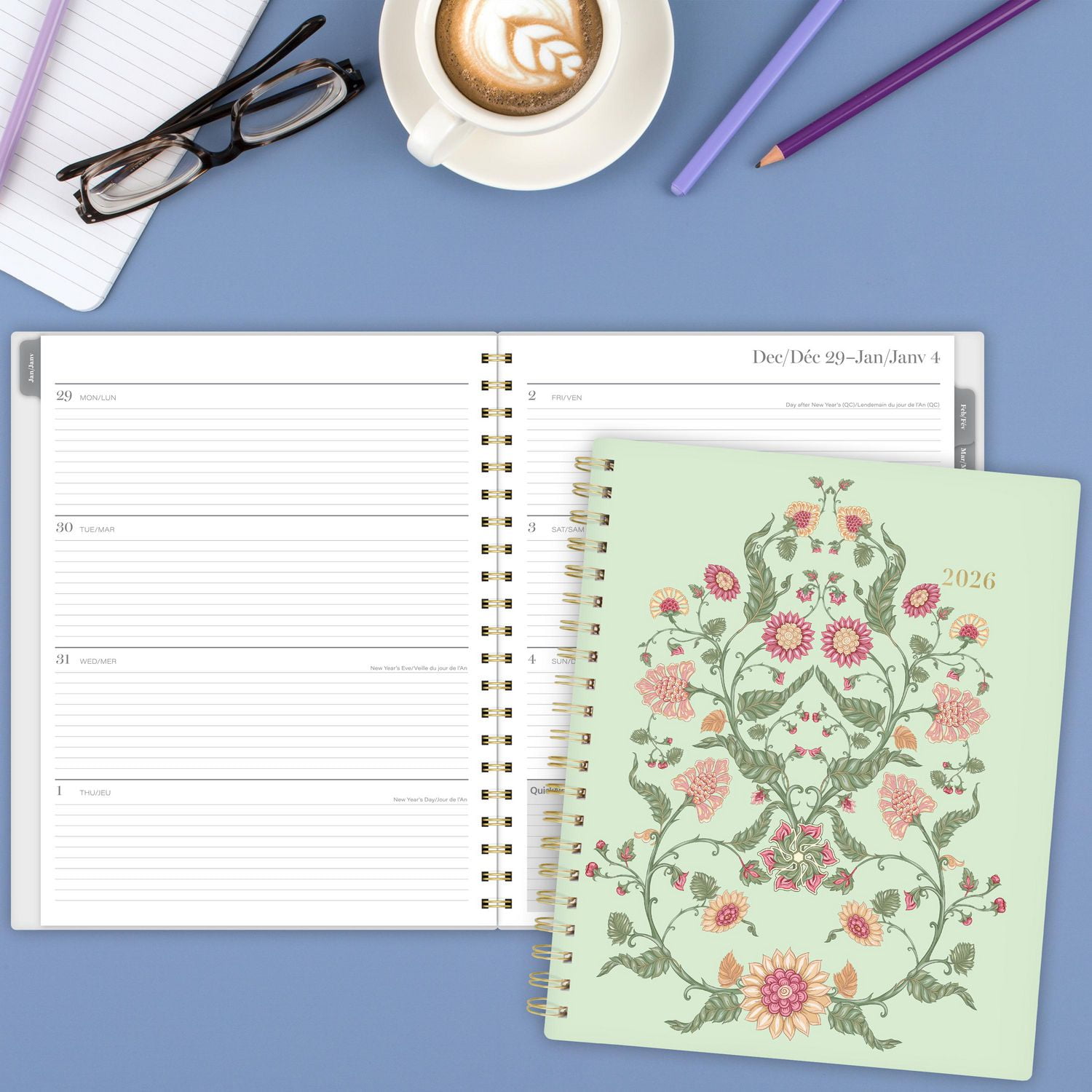 Agenda hebdomadaire Cambridge® Chinoiserie vert grand format 2026