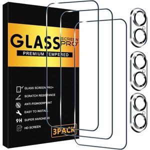 3 Pack Screen Protector for iPhone 16 Plus with 3 Pack Camera Lens Tempered Glass Protector, 6.7 Inch HD Clear 9H Hardness Full Coverage, Scratch Resistent, Easy Installation, Bubbles Free