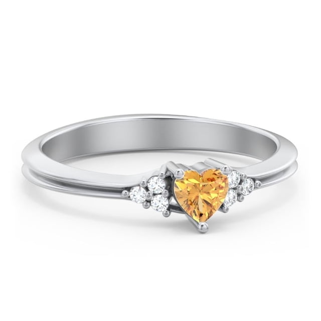 Birthstone Heart Ring with Shoulder Accents - Citrine (November)