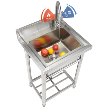 VEVOR Stainless Steel Utility Sink, 1 Compartment Free Standing Small Sink Include Faucet & legs, 16 x 13 x 8.7 in Commercial Single Bowl Sinks for Garage, Restaurant, Kitchen, Laundry, NSF Certified