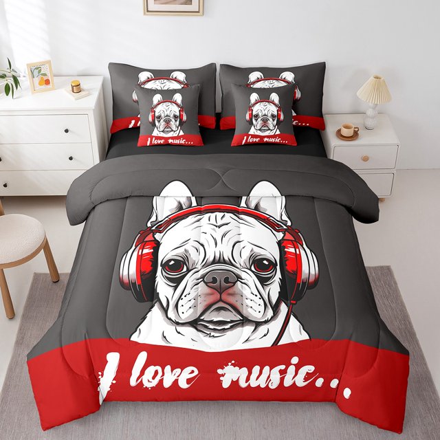 YST Hippie Pug Cartoon Dog 7-Piece Bed in a Bag Set, Queen (7 Count)