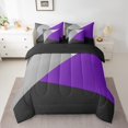 thumbnail image 2 of YST Women Patchwork Geometric Bed In A Bag Purple Black Gray Grey 7 Piece Comforter Set With Sheets Full,Geometry Triangle Bedding Set Modern Simple Abstract Bed Set, 2 of 5
