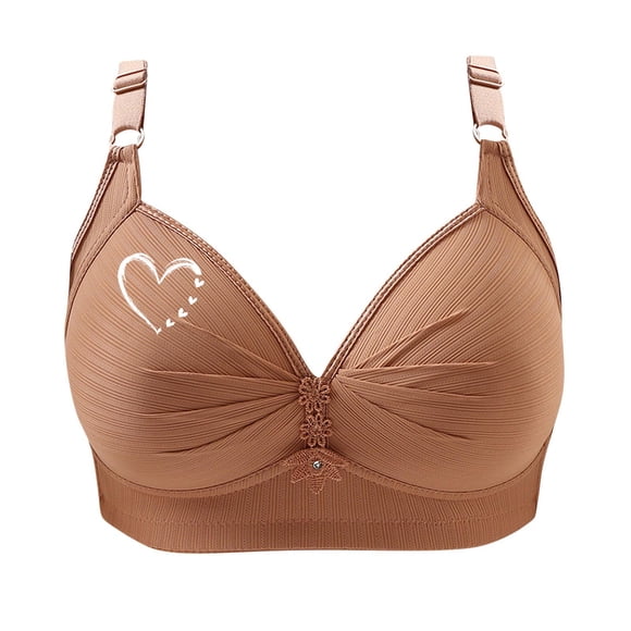 FAVIPT Soft Bras for Women Breathable Push Up Daily Bras Adjustable Wireless Floral Print Bra Comfort Senior Underwear Khaki,XL