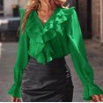 thumbnail image 4 of Annhoo Going out Tops for Women Long Sleeve Button down V Neck Blouses Fashion Ruffle Trim Fall T-Shirts, 4 of 7
