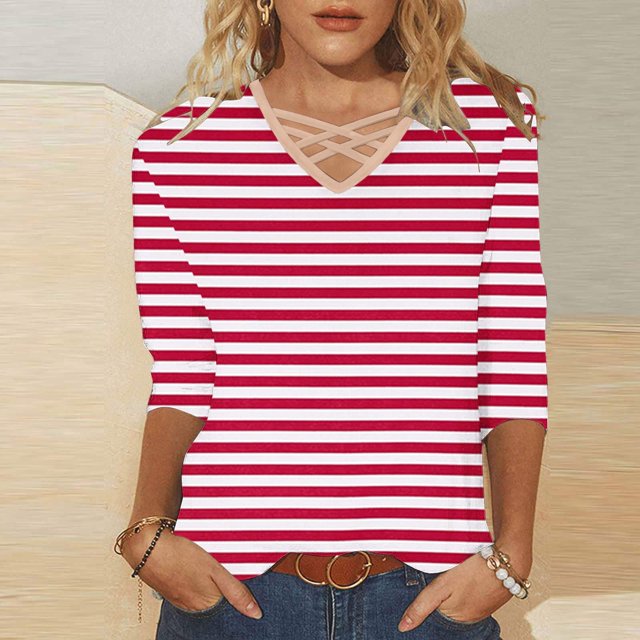 RXIRUCGD Haut à Manches 3/4 Col en V Mode et Décontracté pour Femmes, Rose, Taille : 2TG