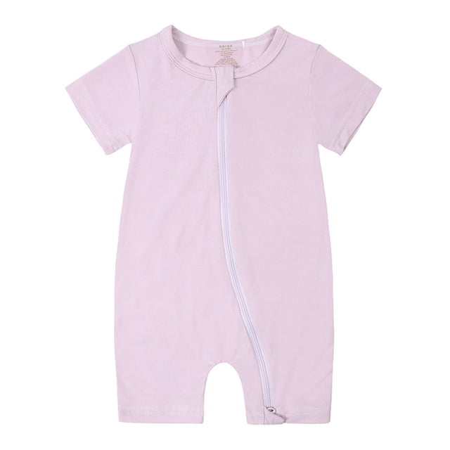 AherBiu Unisex Baby Clothes Short Sleeve Zip up Newborn Onesie Summer Crewneck Solid Color Rompers Outfits