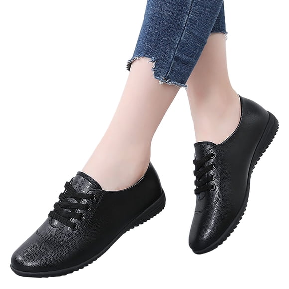 Women's Wedge Oxfords Fashion Sneakers White Black Leather Lace up Low Heels Walking Nurse Work Dress Shoes