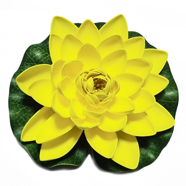 QualitChoice Artificial Lotus Replacement Simulation Outdoor Garden Park Pond Pool Photography Fake Water Flower Decor Yellow 1 Pc