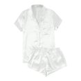 thumbnail image 1 of Ensemble de Pyjama Décontracté en Satin pour Femmes avec Boutons à la Maison (Blanc, M), 1 of 3
