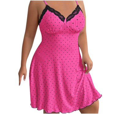 Cameland Robe de Pyjama pour Femme Grande Taille, Nuisette à Bretelles Spaghetti Imprimée à Col en V Aguichant Mode Courte Tenue de Nuit TG-4TG