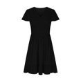 thumbnail image 4 of Penkiiy Robe Courte d'Été pour Femme à Col Rond, Décontractée, Smockée, Manches Bouffantes, Mignonne, avec Poches, m Noir, 4 of 6