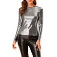 thumbnail image 1 of INSPIRE CHIC Haut Brillant pour Femme Manches Longues Col Rond Coupe Régulière Blouse de Soirée Scintillante L Noir Argent, 1 of 8
