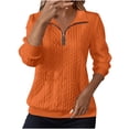 thumbnail image 1 of Timegard Hauts pour Femmes Col en V à Revers Fermeture Éclair Manches Longues Tunique Décontractée Confortable Texture Chandail, 1 of 6