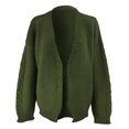 thumbnail image 4 of Ladies Winter Fashion Coat Cable Knitted Warm Outer Coat Mid Length Trench Coat Crew Neck Knitwear Solid Color Overcoat Long Sleeve Open Front Cardigan, 4 of 6
