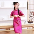 thumbnail image 3 of BAYAIXZ Robe de Nouvel An pour Bébé Enfant Grand Enfant Manches Courtes Col Montant Plaqué Boucle Chinoise Cheongsam Robes de Vacances (Rose Vif,110), 3 of 6