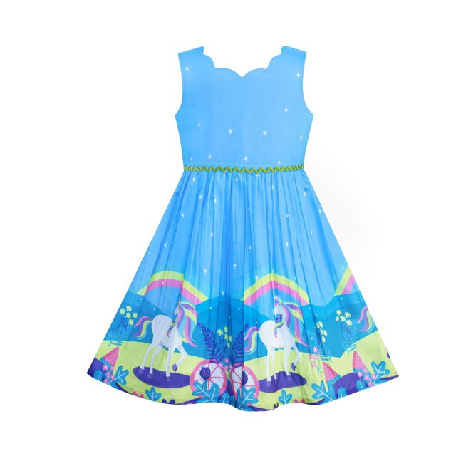 Robe Fille Unicorn Rainbow Bleu Dessin Animé Princesse 10 Ans