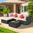 thumbnail image 3 of Patiojoy 5-Piece Outdoor Patio Sectional Rattan Sofa Set with Soft Back and Seat Cushion Brown, 3 of 8