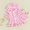 thumbnail image 3 of Kids Girl Hoodie Dress Solid Color Ruffled Zipper Long Sleeves Beach Dress, 3 of 8