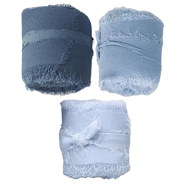 3x Fringe Chiffon Silk Ribbon 2" x 5yd for Wedding Invitations Decorations Blue Blue Series