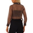 thumbnail image 3 of INSPIRE CHIC Chemisier à Col Pointu en Maille Transparente à Manches Longues pour Femmes TP Marron, 3 of 6