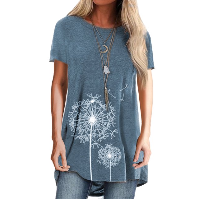 Innerwin T-Shirt Col Rond Femme Tee Vêtements de Détente Manches Courtes Hauts Décontractés Bleu TG