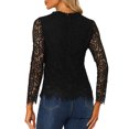 thumbnail image 3 of INSPIRE CHIC Haut en Dentelle pour Femme à Manches Longues, Encolure à Volants, Ourlet Péplum, Blouse Habillée à Motif Floral, L Noir, 3 of 8
