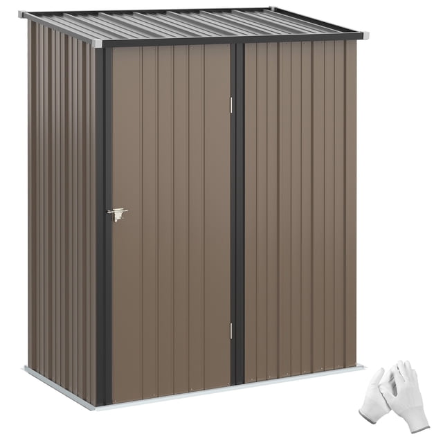 Outsunny Remise de Rangement Extérieure 5'x3' en Brun avec une Seule Porte Verrouillable, en Acier Galvanisé Résistant aux Intempéries. Comprend un Toit en Pente pour un drainage Efficace contre la Pluie et un Intérieur Spacieux pour Ranger les Outils de Jardin, l'Équipement de Pelouse et les Fournitures de Piscine. la Remise a une structure en Acier Robuste avec des Propriétés Antirouille, Mesurant 63,6 Pouces de Longueur, 37,2 Pouces de Largeur et 77,2 Pouces de Hauteur. Assemblage Requis, Trousse de Fondation Non Incluse.