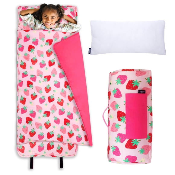 Wildkin Kids Original Nap Mat - Cozy Kids Sleep Mat with Pillow Ideal for School & Travel - Strawberry Patch