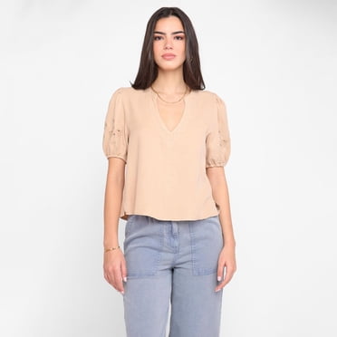 Devoted Women's V Neck Embroidered Top, Sizes XS-XL