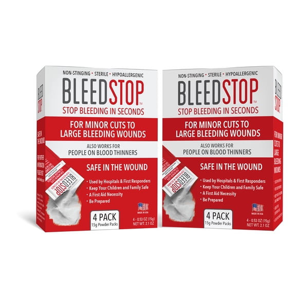 BleedStop First Aid Powder for Blood Clotting, Trauma Kit, Blood Thinner Patients, Camping Safety, and Survival Equipment for Moderate to S