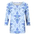 thumbnail image 4 of Pompotops T-shirt Ample Imprimé pour Femme Blouse à Manches 3/4 Col Rond Hauts Décontractés Liquidation, 4 of 5