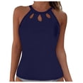 thumbnail image 1 of Huesdet Tankini Haut pour Femme Seulement, Haut de Maillot de Bain à Col Montant, Haut de Maillot Contrôle du Ventre, Haut de Bain Froncé Sans Bas (Bleu Foncé, S), 1 of 7