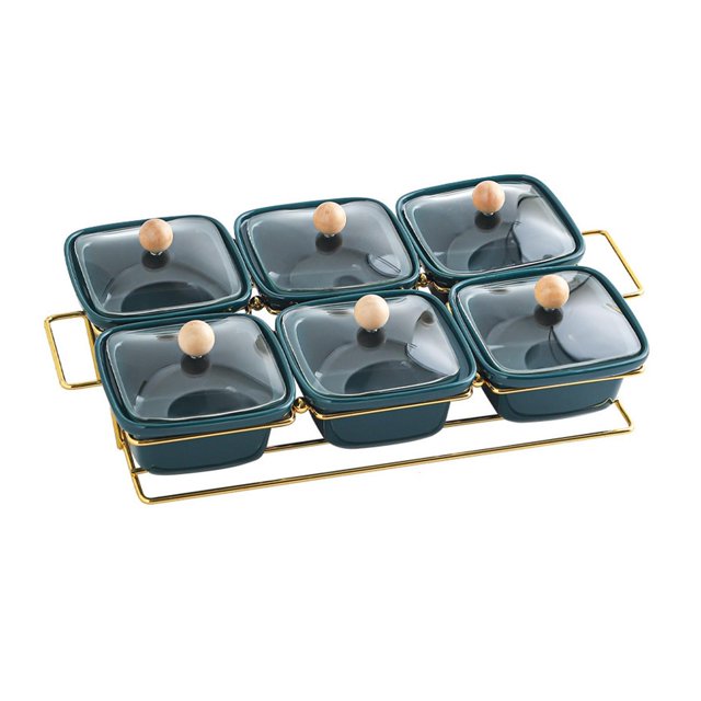 fastboy Snacks Platter Tray w/ Lid Serving Storage Snacks Appetizers Nuts Easy Bowl Green Set 6