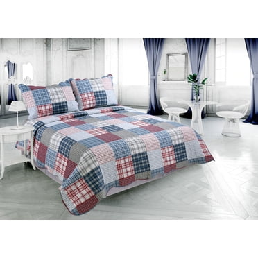 Marina Decoration Rich Printed Stitching Coverlet Bedspread Ultra Soft Summer Bedding Quilt Set with Quilted Sham, Modern Multi Color Plaid Pattern