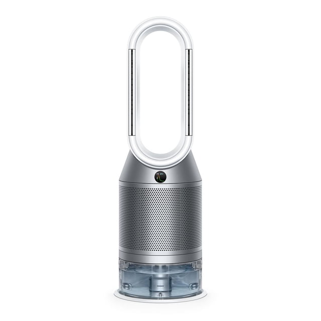 Dyson Purificateur Humidify+Cool, un Purificateur d'Air Multifonction avec un design Épuré Argent et Blanc. Comprend une filtration standard HEPA H13, un Filtre au Charbon Activé et la Technologie air MultiplierTM pour une circulation d'Air Purifiée et Humidifiée. Équipé d'Un Réservoir d'Eau de 5 Litres Offrant jusqu'à 36 Heures d'Humidification et une Surveillance de la Qualité de l'Air en Temps Réel. Compatible avec les assistants Vocaux comme Alexa, Siri et Google Assistant.