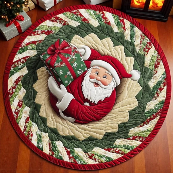 Christmas-Themed Circular Carpet Mat, Stereoscopic Visual Effect, Absorbent Non-Slip Foot Mat with Dirt-Proof Design, Ideal for Entrance and Bathroom Use
