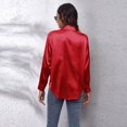 thumbnail image 4 of IROINID Économies Chemises à Manches Longues pour Femmes à Col en V Col Rabattu Chemise de Détente Unie T-Shirt Hauts, Rouge, 4 of 6