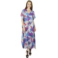 thumbnail image 2 of Bimba Robe Maxi Kaftan Longue pour Femmes en Rayonne, Dos Smocké, Caftan, Robe de Plage, Couvre-Maillot, 2 of 8