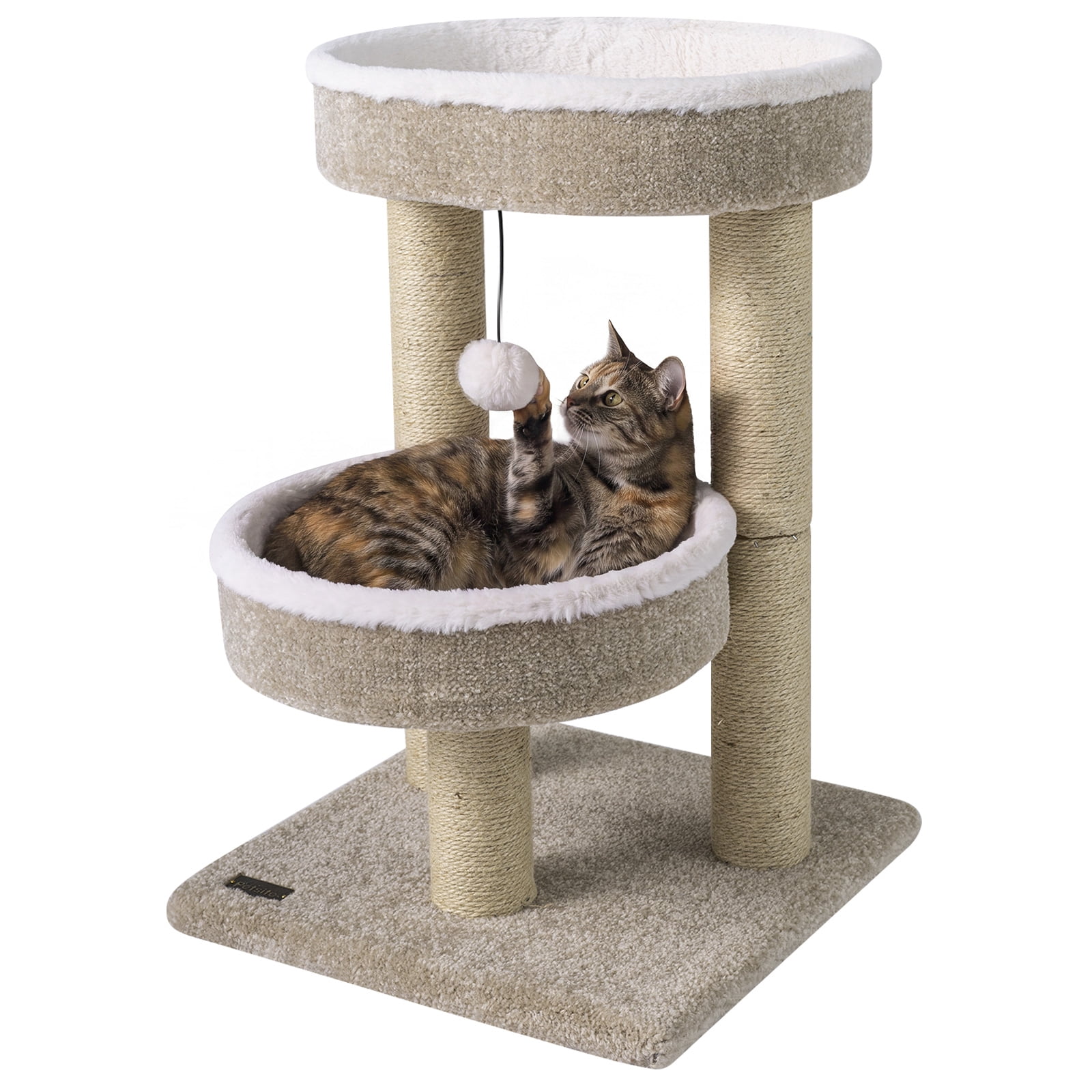 Gymax Carpeted Cat Tree 24'' Small Cat Tower w/2 Comfy Plush Perches Scratching Posts